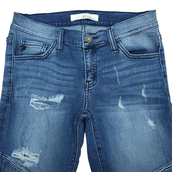Kancan Moto Jeans Capri Distressed Stretch Frayed Hem Size 5 / 26 LowRise Skinny - Picture 10 of 12